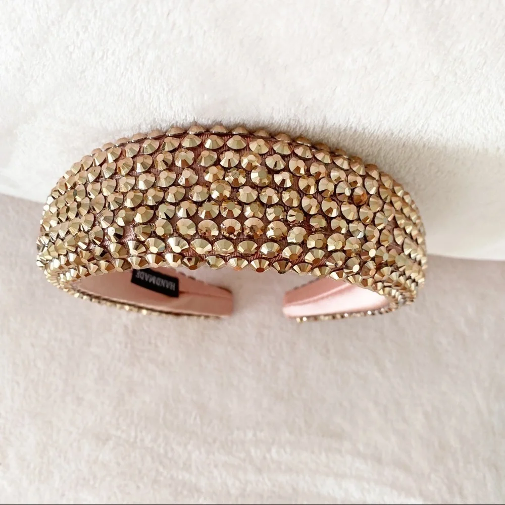 NWOT Rose Gold Headband Pink Sparkly Jeweled Padded Spring Wedding